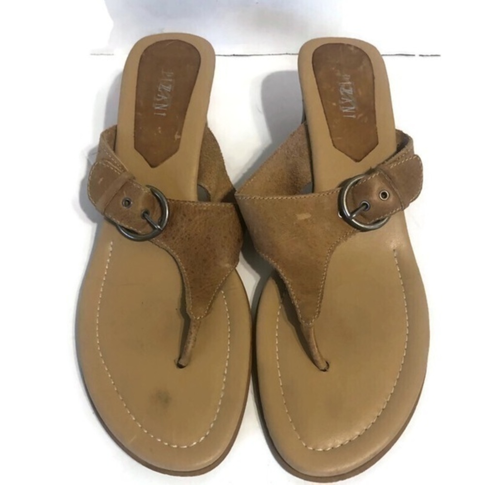 pizani womens tan leather thong sandals made In Brazil Sz 10